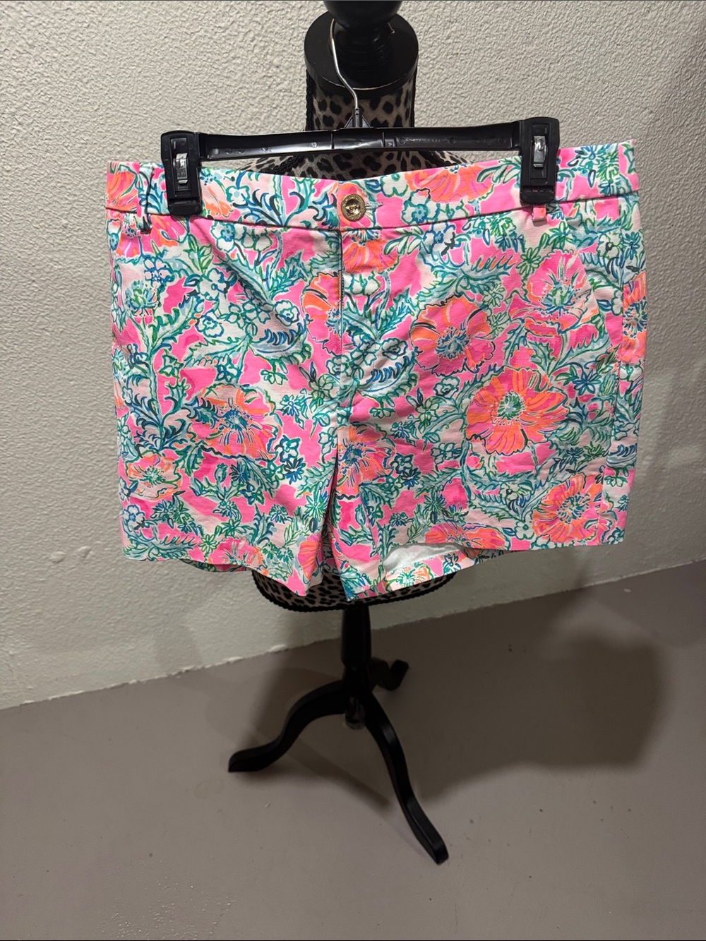 Lilly Pulitzer Pink Floral Cotton Bermuda Shorts with Green Accents